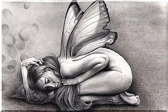 Butterfly woman characterized by abuse