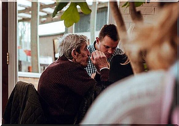 Father and son eating