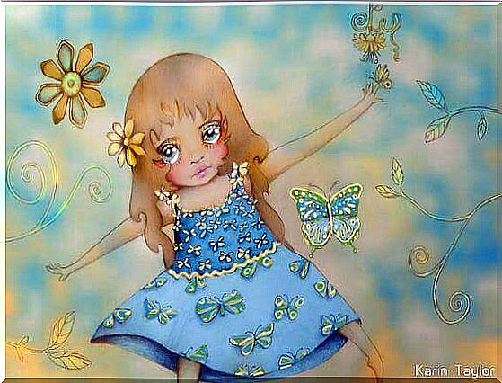 Sad little girl with butterflies