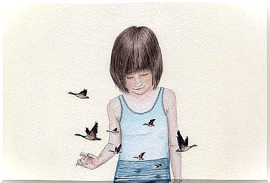 Sad girl with birds