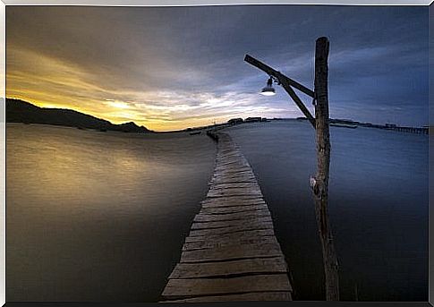 A jetty at night.