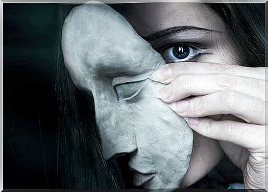 Woman behind mask