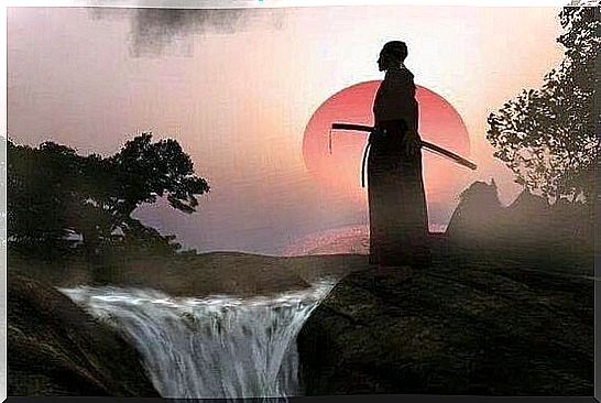 Samurai and waterfall