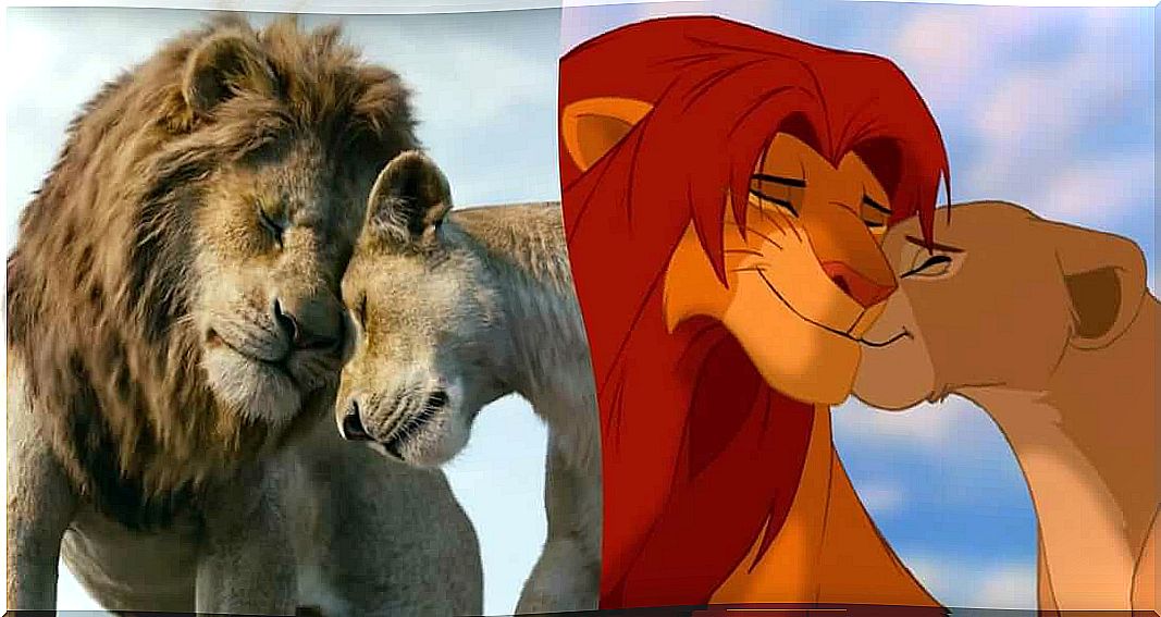 Pictures from the two different versions of The Lion King next to each other