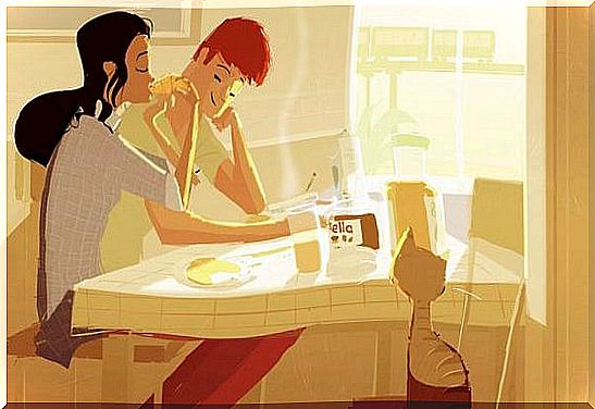 Couple eating breakfast together